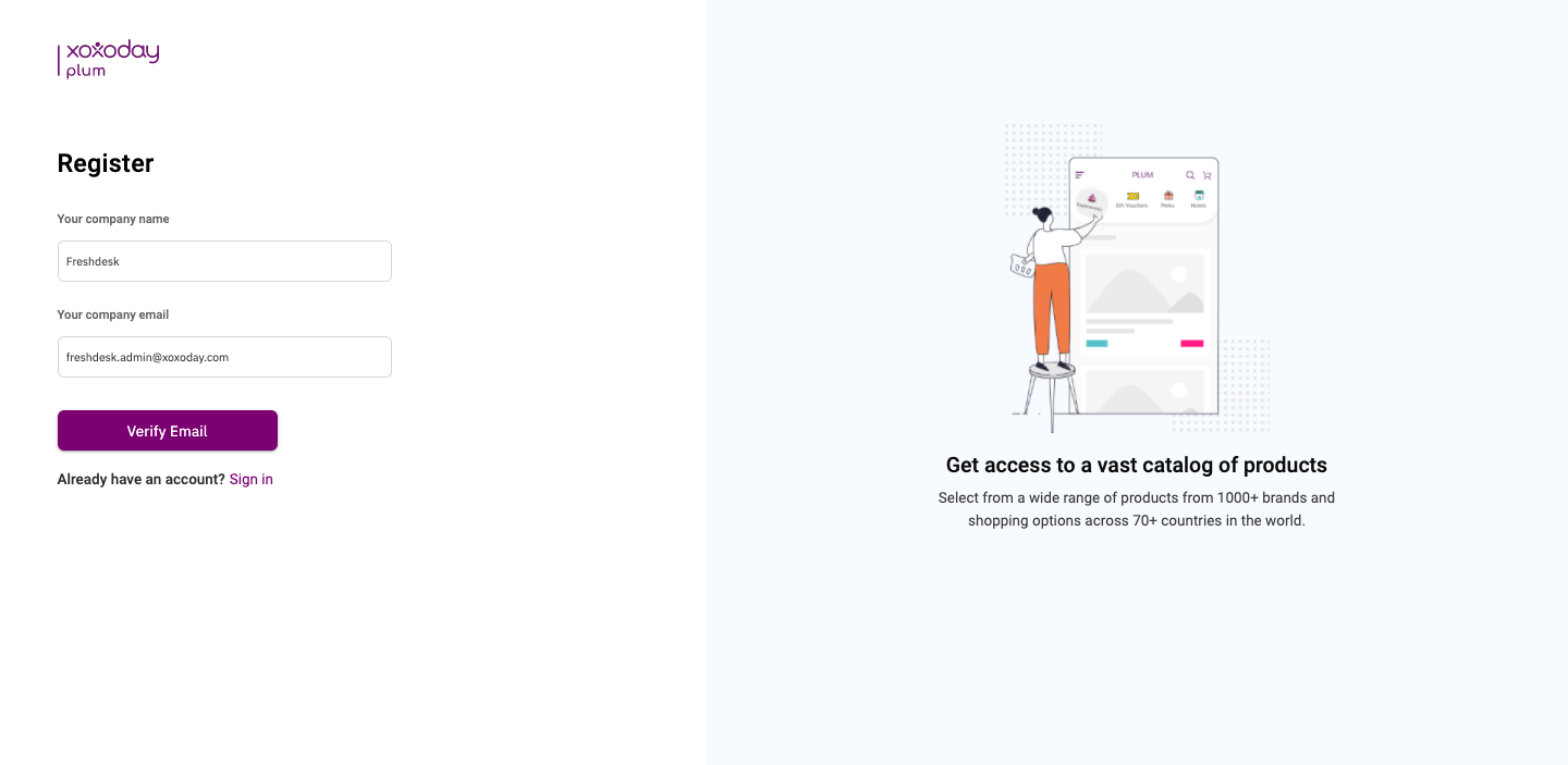 Steps to register with Xoxoday Plum Step 1: , Picture